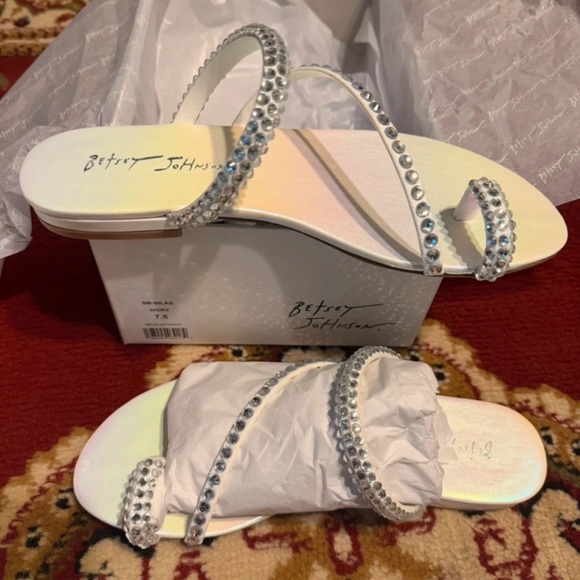 Betsey Johnson White Jeweled Strappy Slide Sandals - Picture 5 of 11